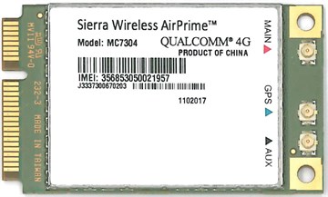 Ein Sierra Wireless MC7304 Mini-PCIe-LTE-Cellular-Modul mit Antennenanschlüssen
