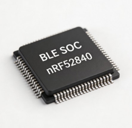 Ein Nordic nRF52840 BLE-System-on-Chip, das einzelne Teil, das Funk und Applikation zugleich betreibt