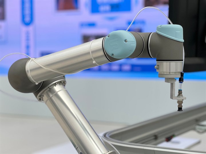 Close-up of a collaborative robot arm joints