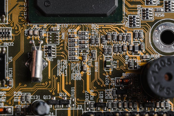 An audio circuit board with a crystal oscillator