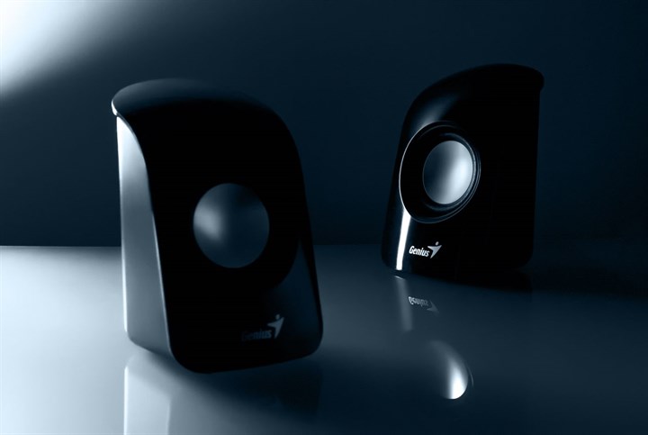 A pair of desktop speakers