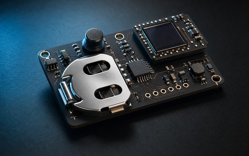 Premium field IoT power board with coin cell and energy harvesting section