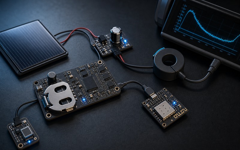 Low-power field sensor node power test with energy harvesting module