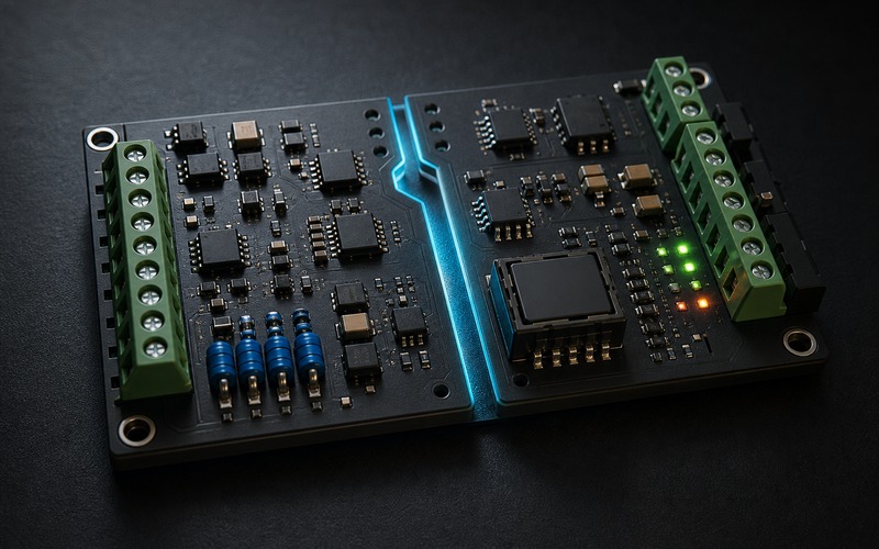 Premium industrial interface board with isolated fieldbus sections and terminal blocks