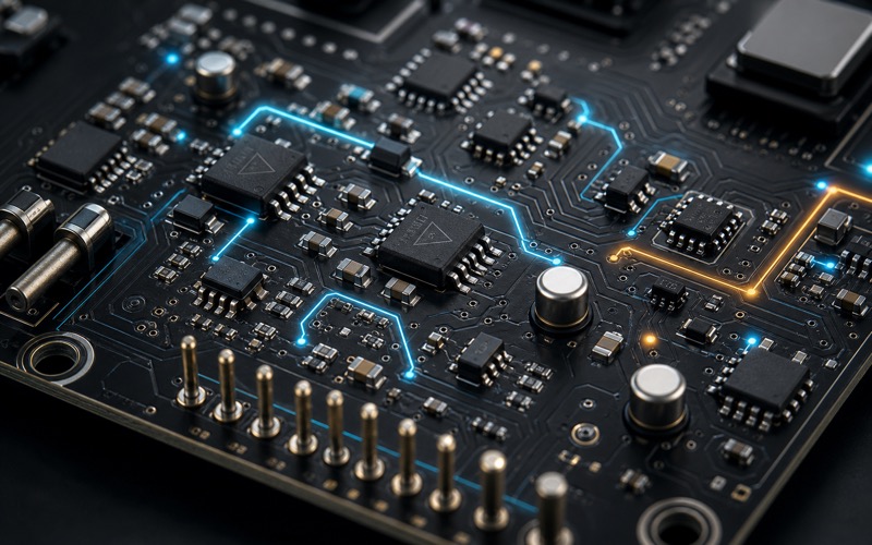 Hochwertiges 3D-Makro von Op-Amp, Komparator, Spannungsreferenz und Reset-Überwachung auf einer rauscharmen Analog-Leiterplatte