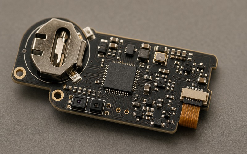 Apollo4 für extrem stromsparende Always-on-Inferenz in Wearables auf einer kompakten Leiterplatte mit Prozessorgehäuse, Speicher, Stromschienen und Schnittstellenführung