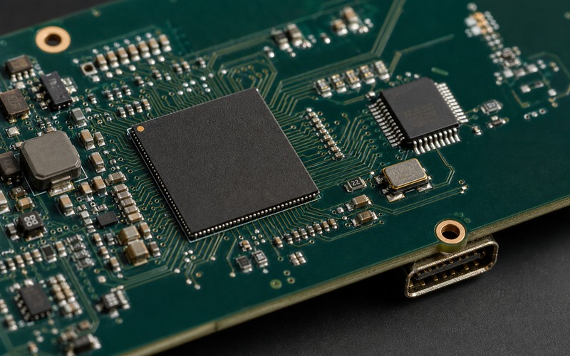 XC7A35T Artix-FPGA-Bereich mit BGA-Gehäuse, Konfigurations-Flash, Takt, lokaler Versorgung, Entkopplung und nach außen gerichtetem Debug-Stecker